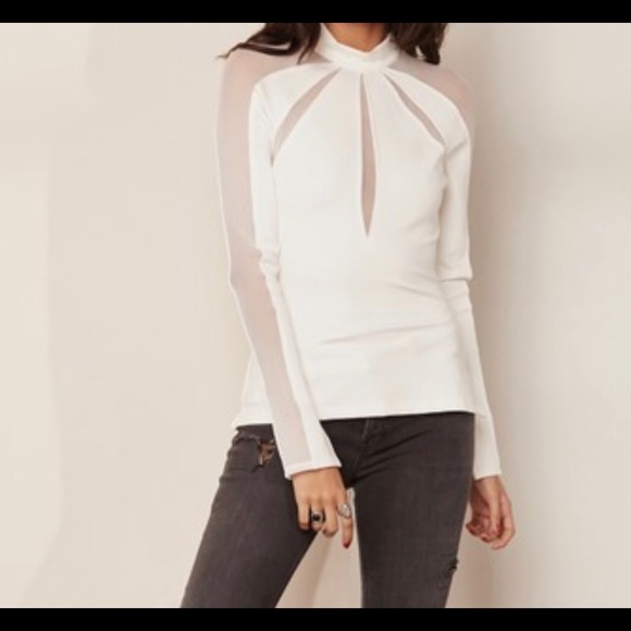 FREE PEOPLE Monarch' Mock Neck Mesh Inset Long Sleeve Blouse Ballet Top, Zipper - Picture 6 of 12